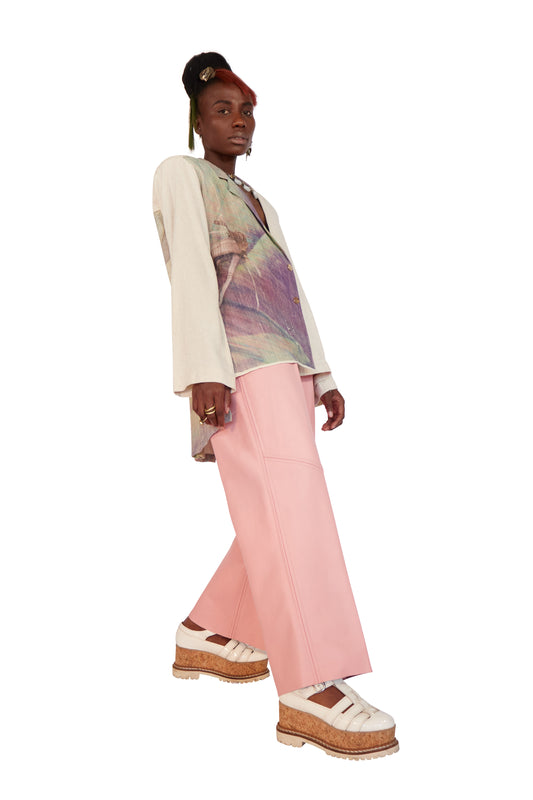 PURE LEATHER STRAIGHT CUT PANTS IN DUSTY ROSE