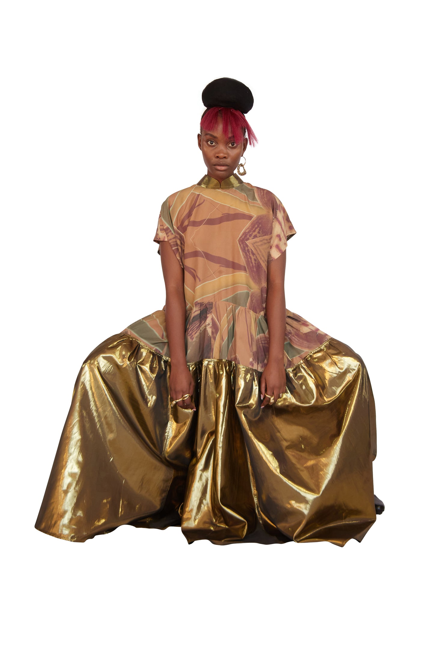 Banana Orchid Silk Lamé Tiered Dress