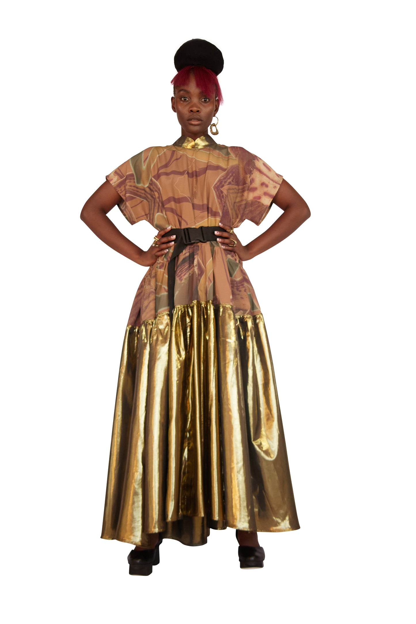 Banana Orchid Silk Lamé Tiered Dress