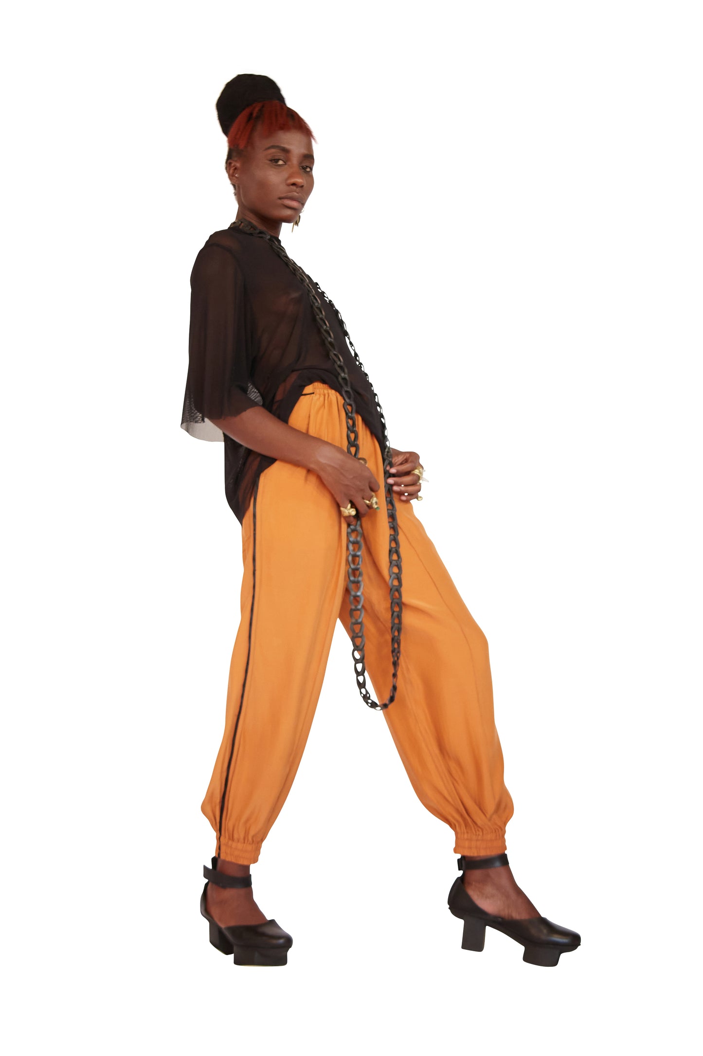 Stretch Mesh Oversized T-Shirt With High Neck