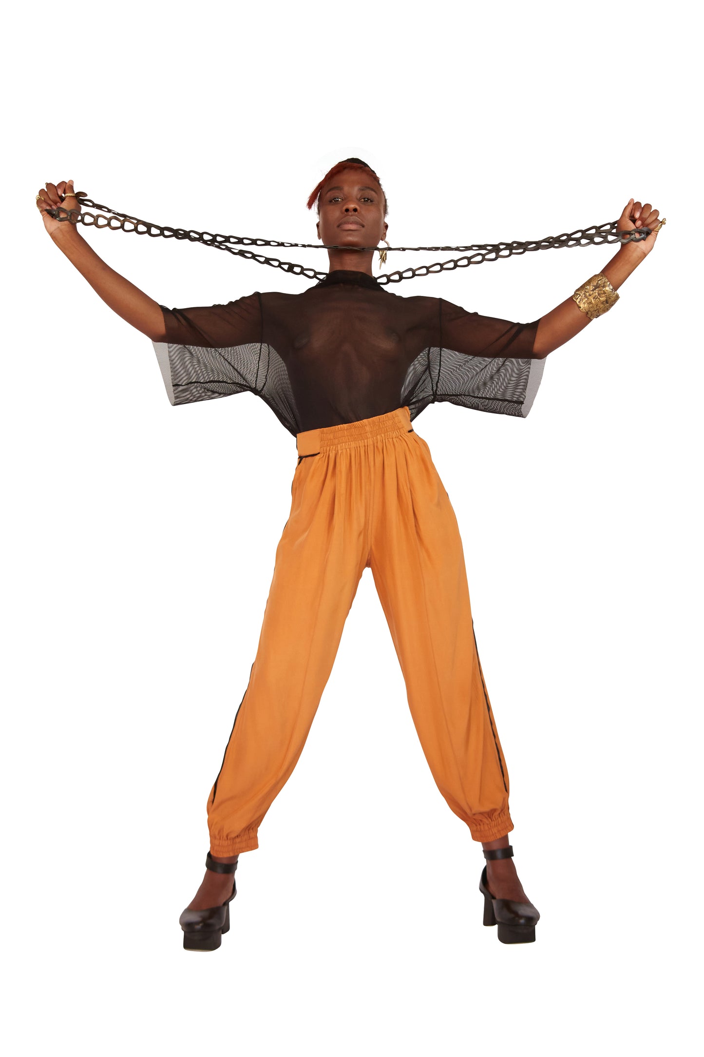 Stretch Mesh Oversized T-Shirt With High Neck