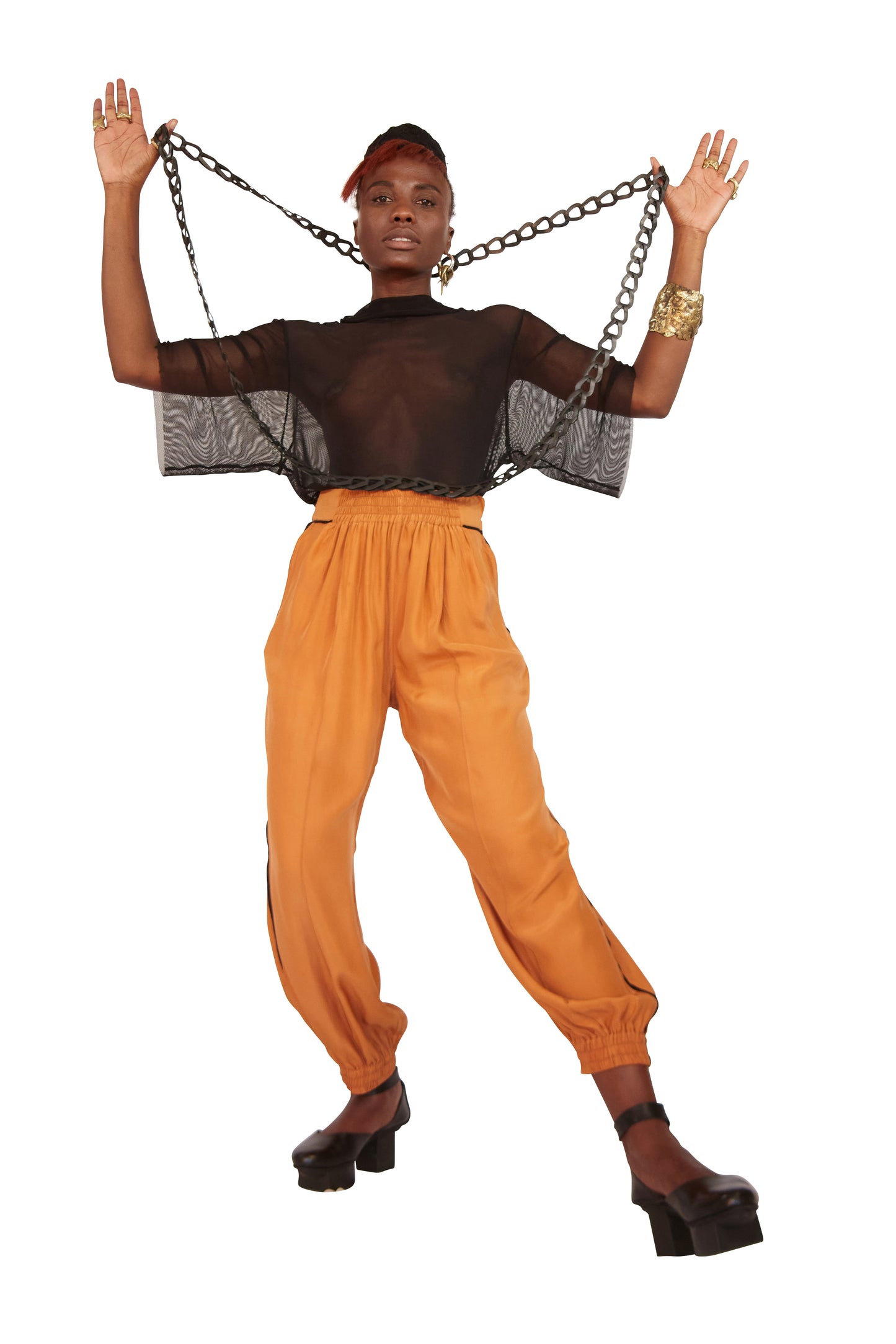 Stretch Mesh Oversized T-Shirt With High Neck