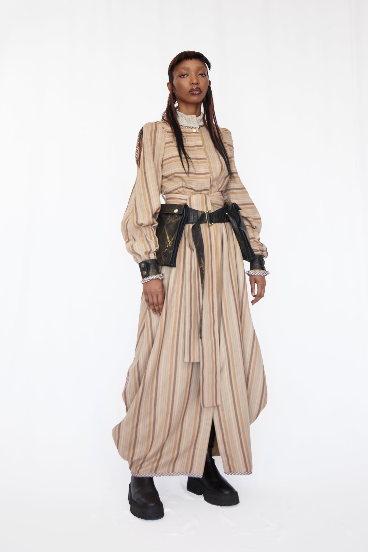 STRIPED WOOL CLOAK DRESS