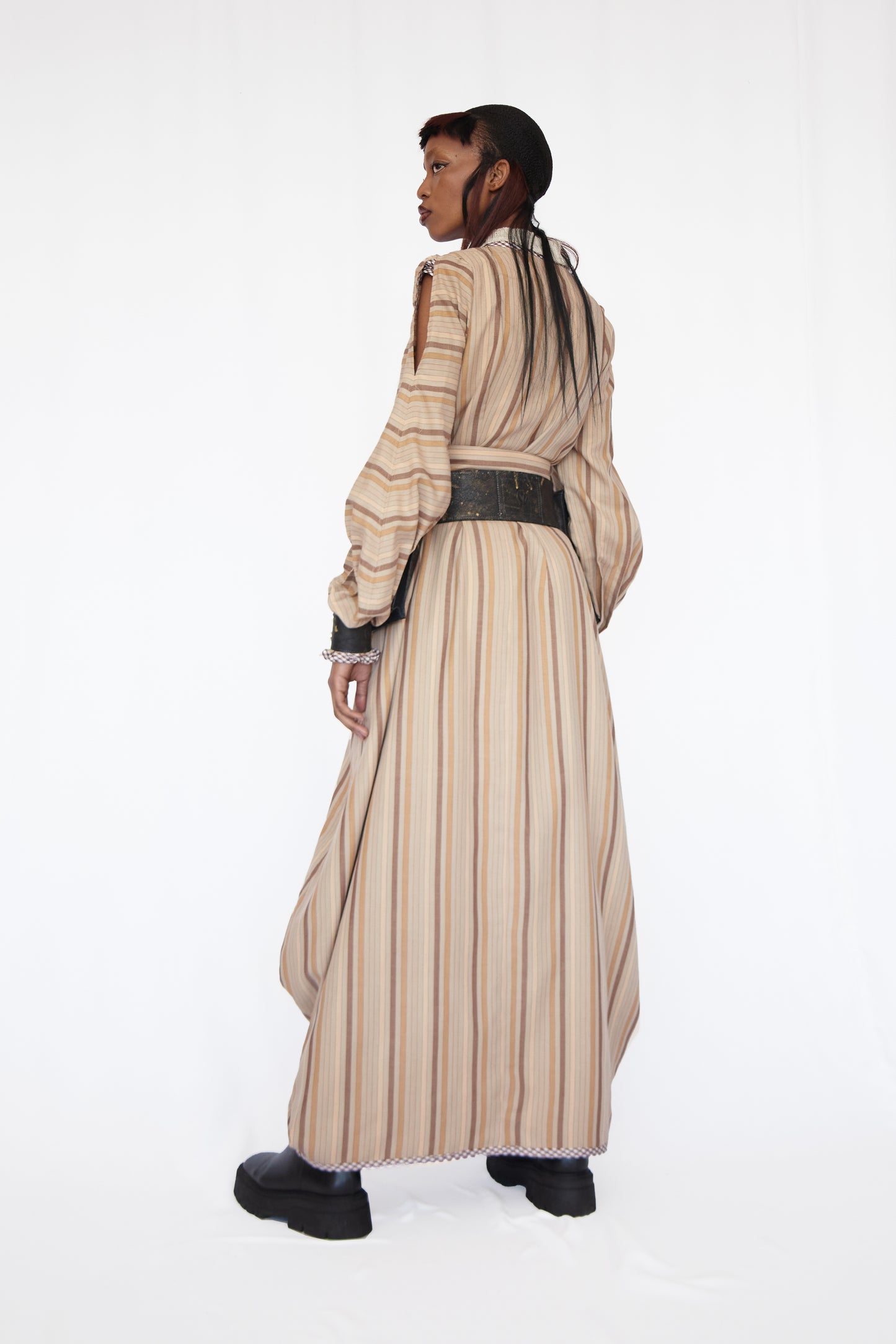 STRIPED WOOL CLOAK DRESS