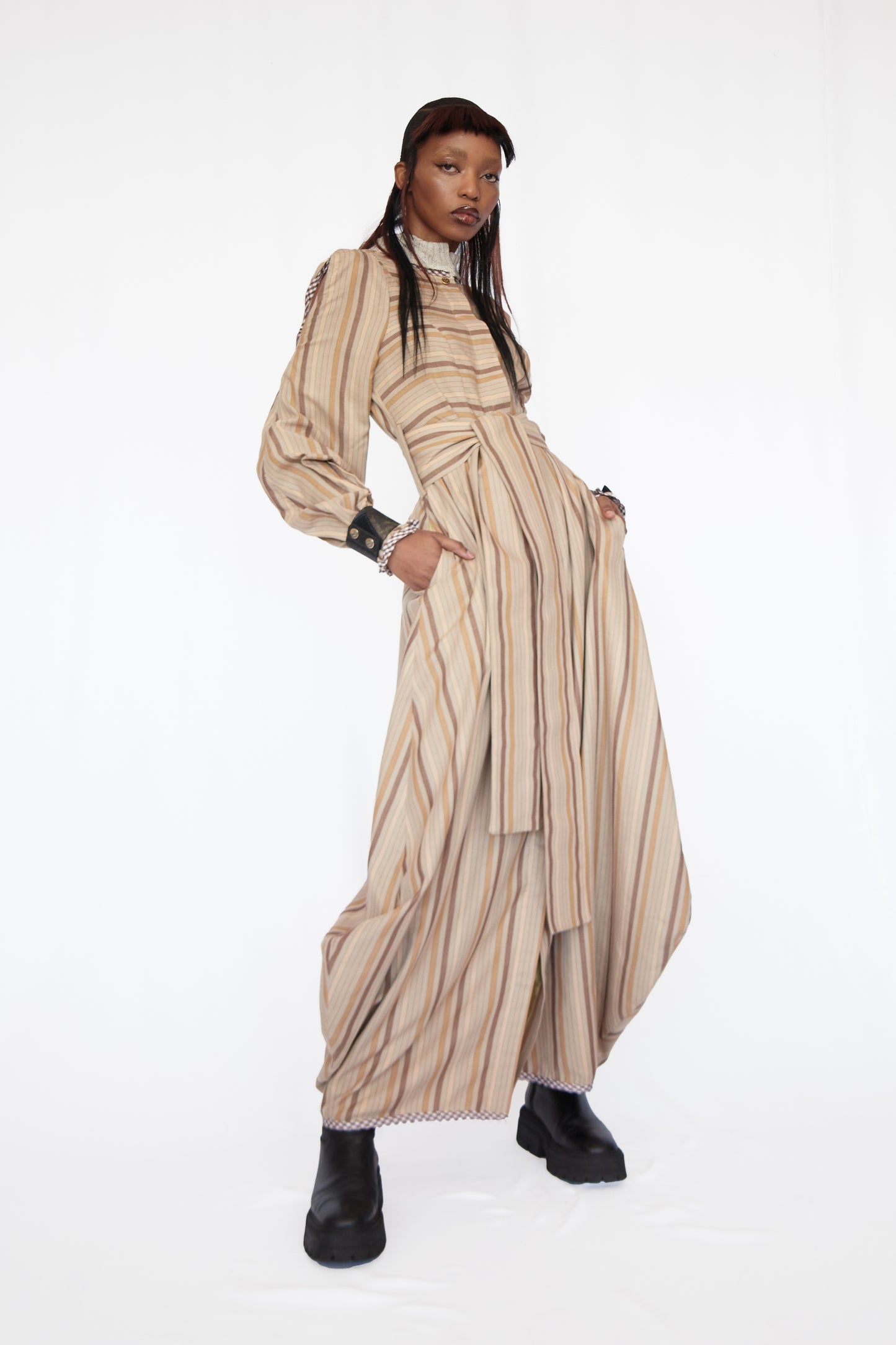 STRIPED WOOL CLOAK DRESS