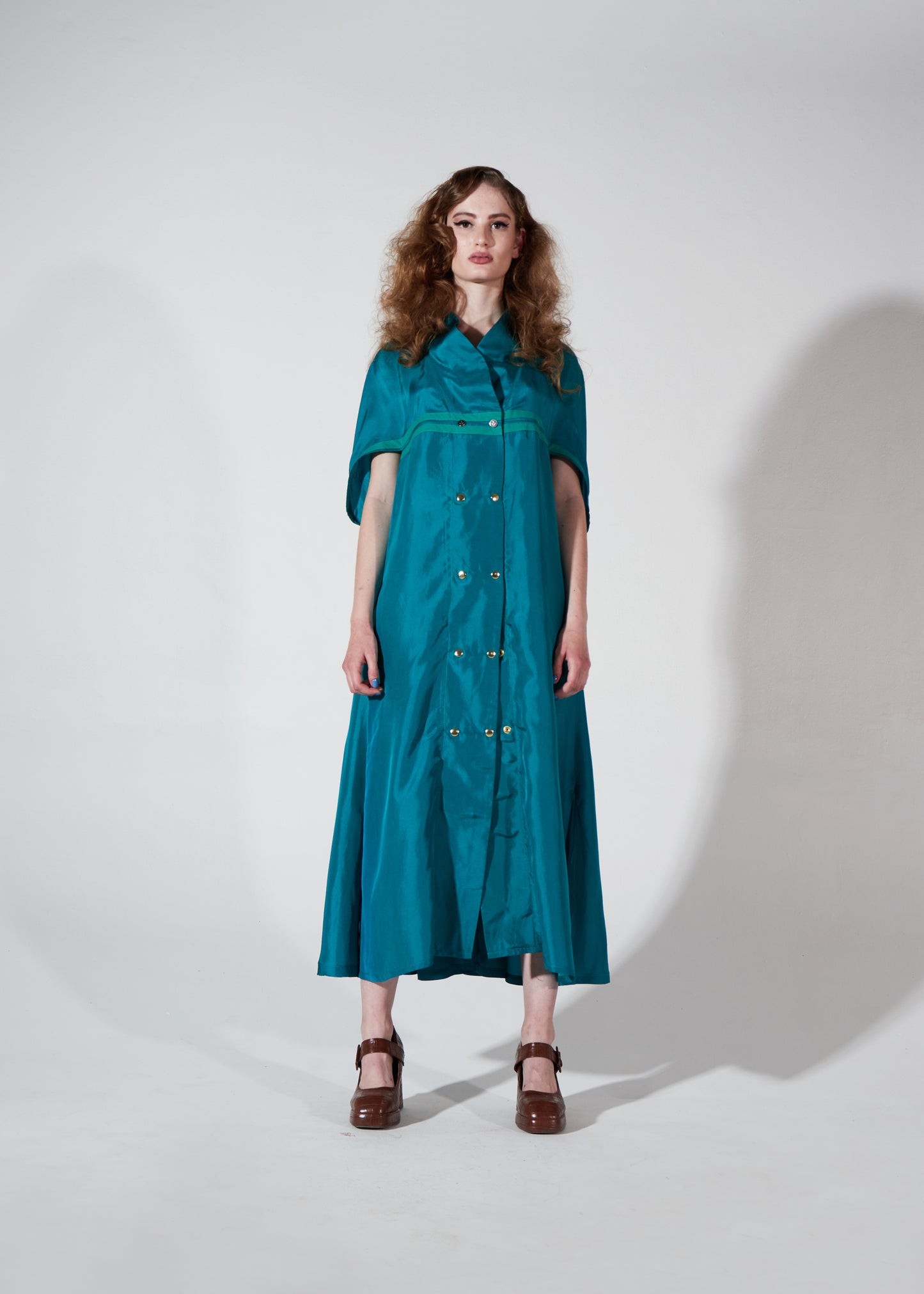 Psychic Cyan Silk Cape Dress