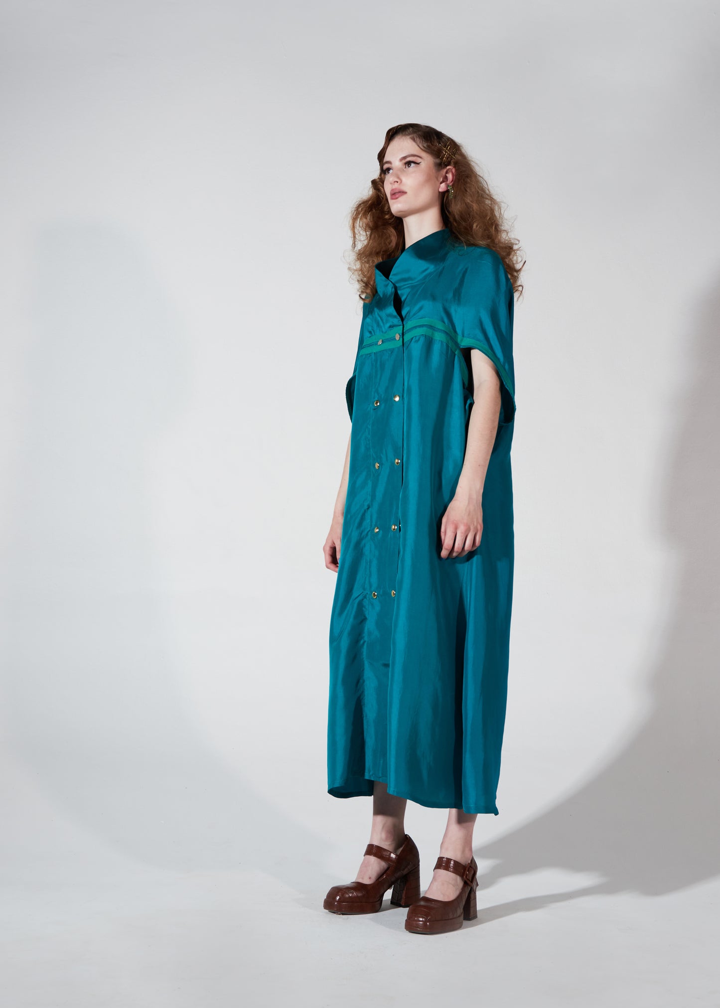 Psychic Cyan Silk Cape Dress