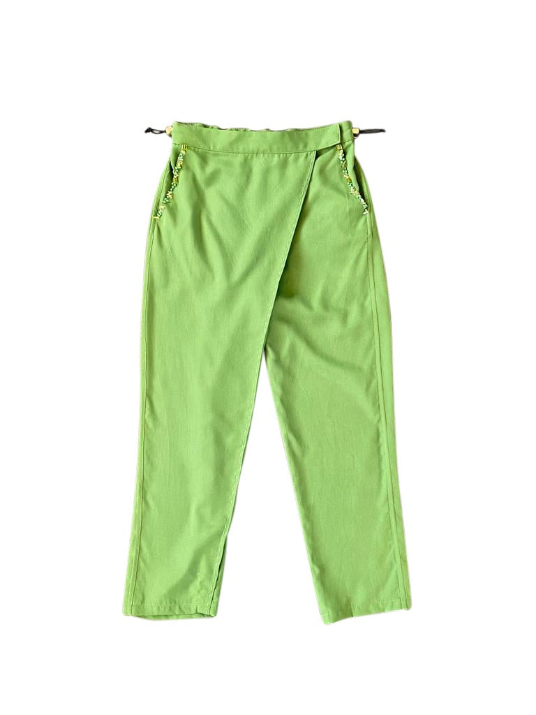 Artisanal Wrap Tencel Pants with Hand Embroidered Stitches