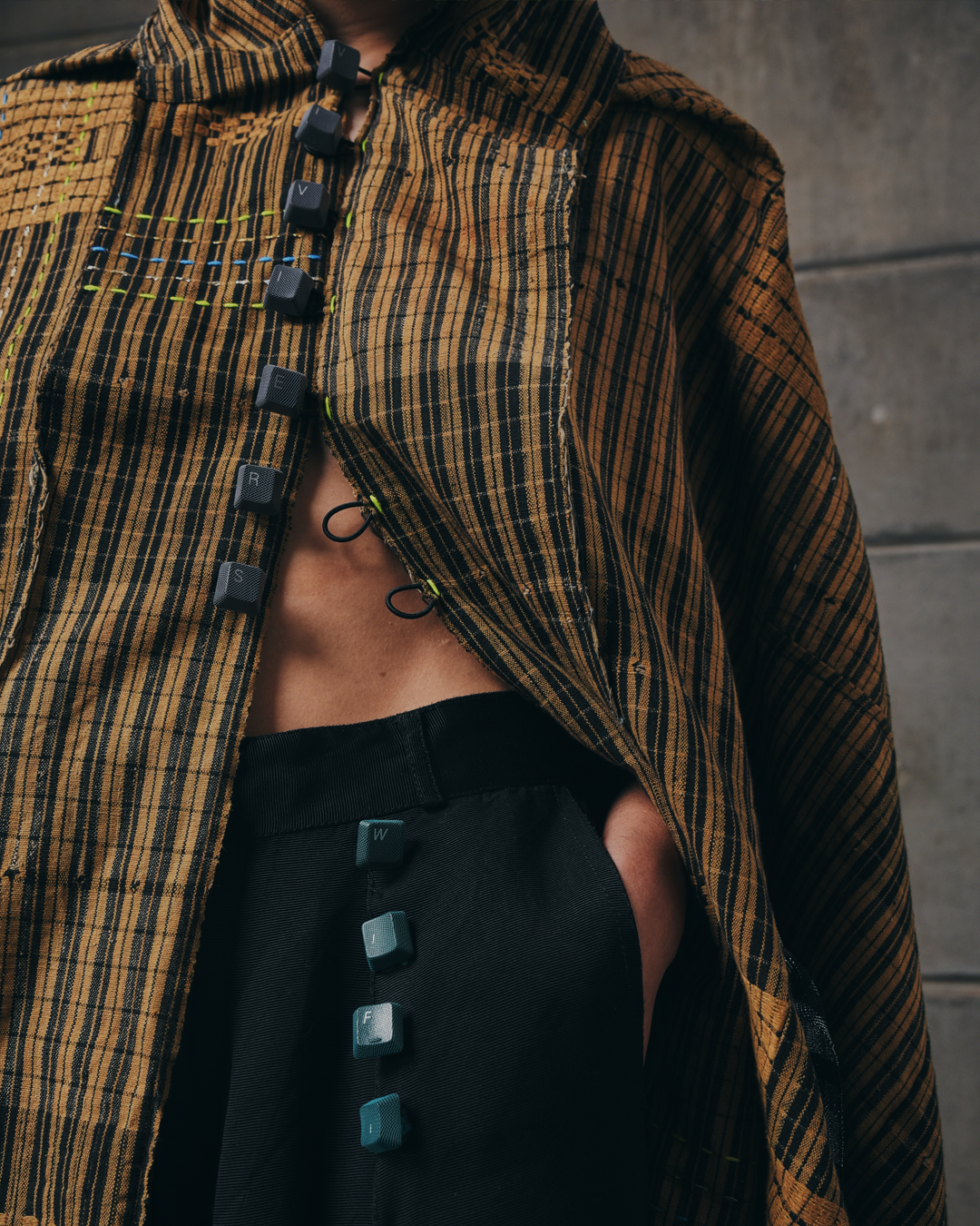 Key Motherboard Draped Jacket in Handwoven Cotton