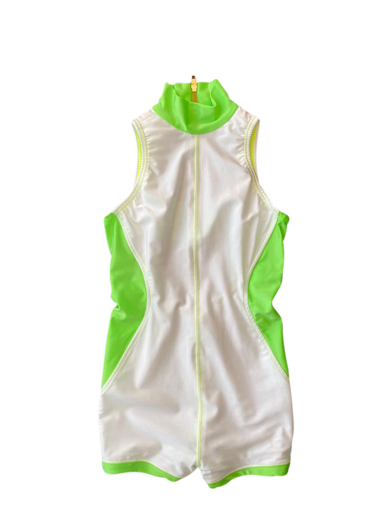 White & Neon Green Leotard