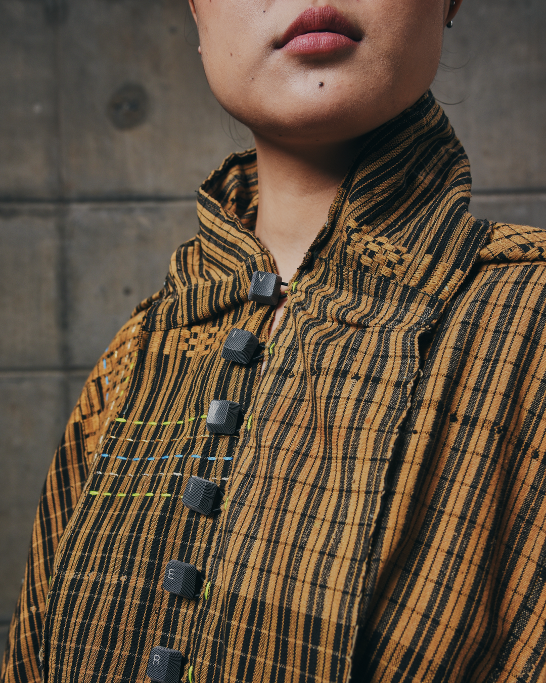 Key Motherboard Draped Jacket in Handwoven Cotton