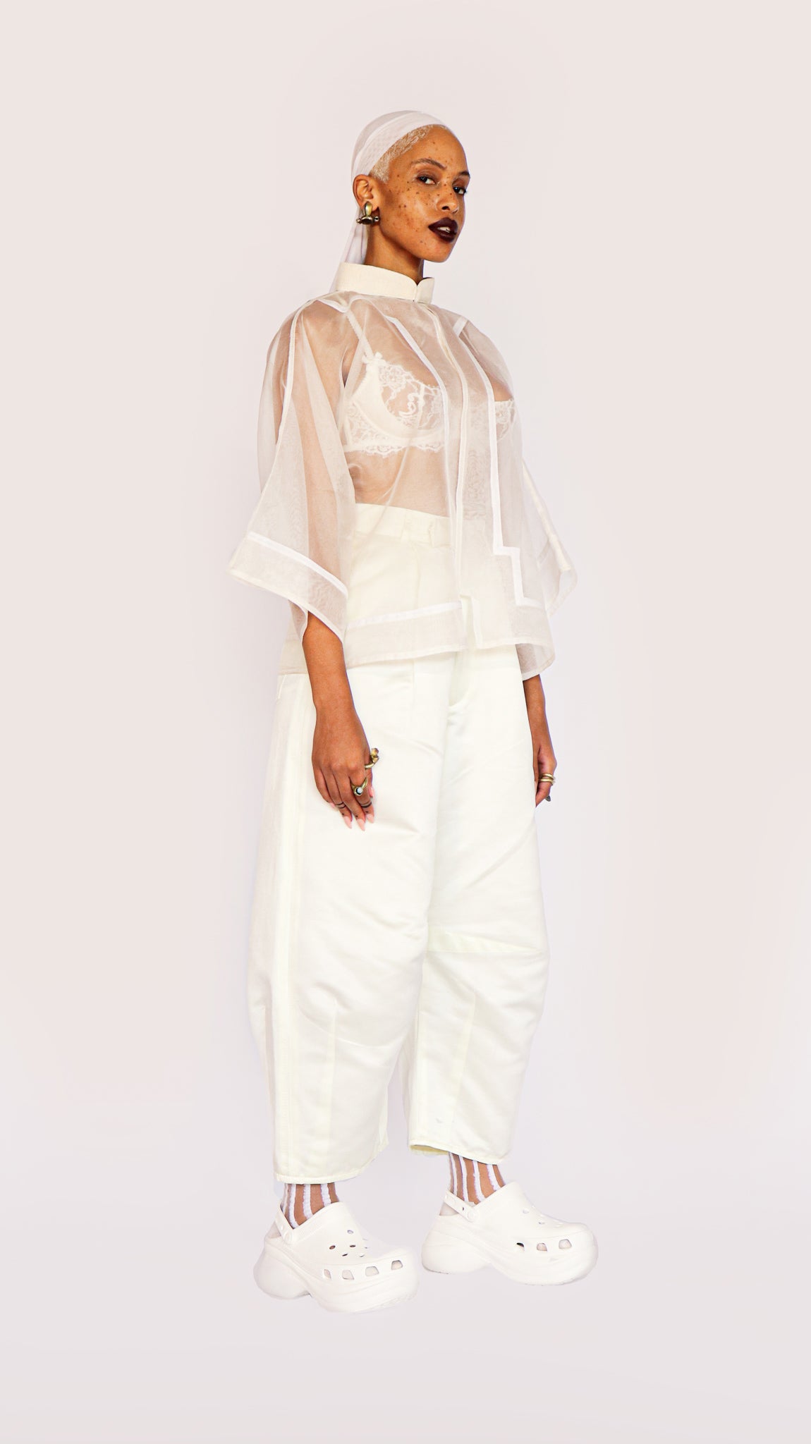 MANDARIN COLLAR SILK ORGANZA KIMONO TOP