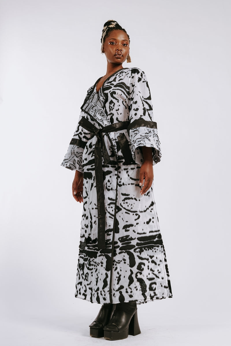 Hand Beaded 'Zebra-Jasper' Silk Raglan Coat