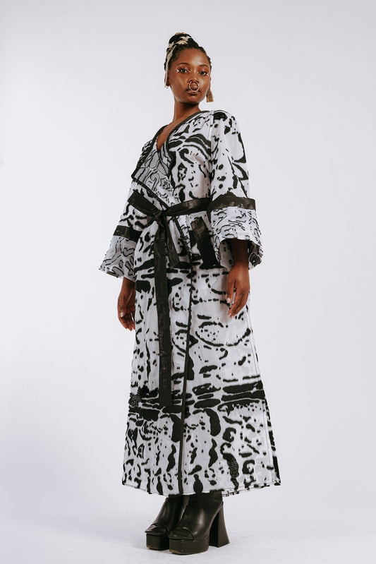 Hand Beaded 'Zebra-Jasper' Silk Raglan Coat