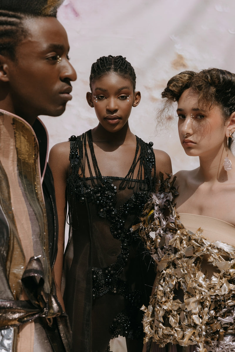 Hand-Encrusted 'Black Tourmaline' Nylon Dress