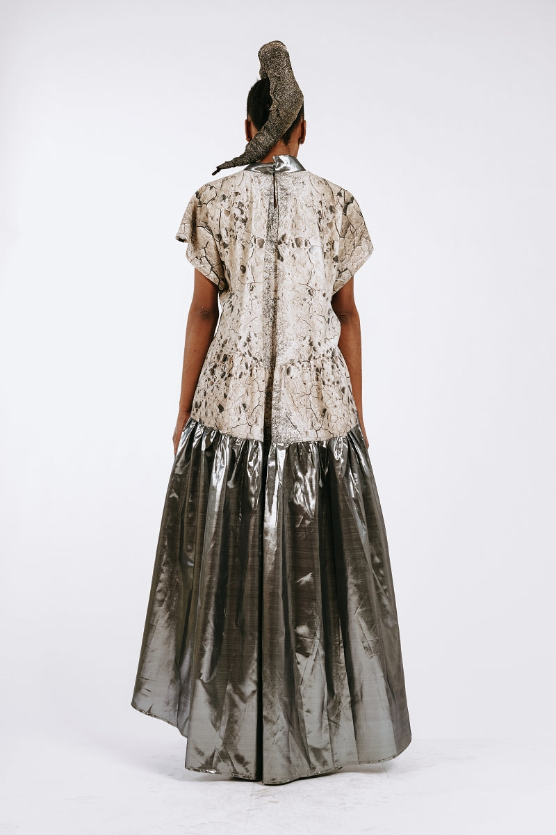 Deadstock Cotton & Lamé 'Mineral Soil' Maxi Dress