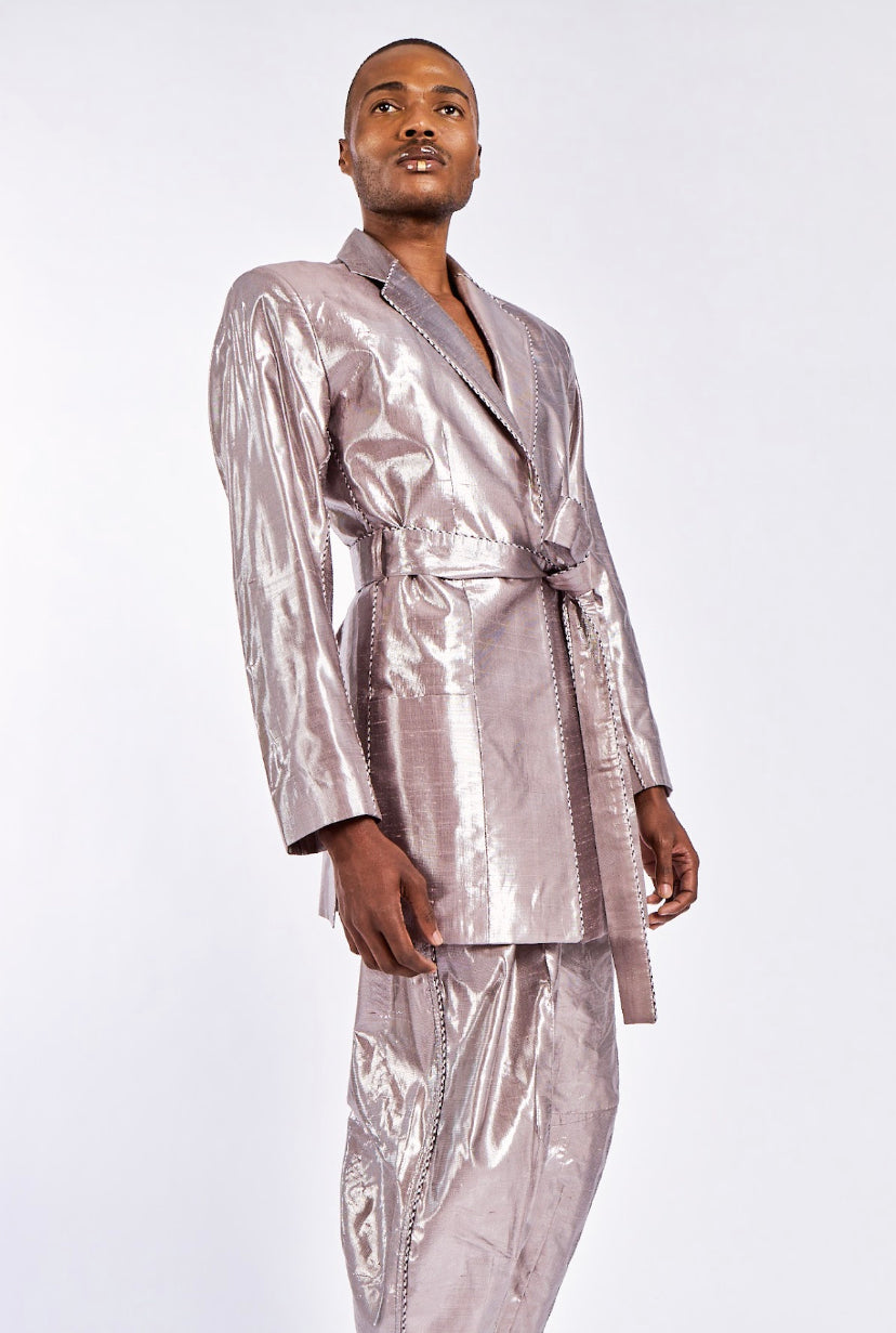 Silver Silk Lamé Tailored Jacket