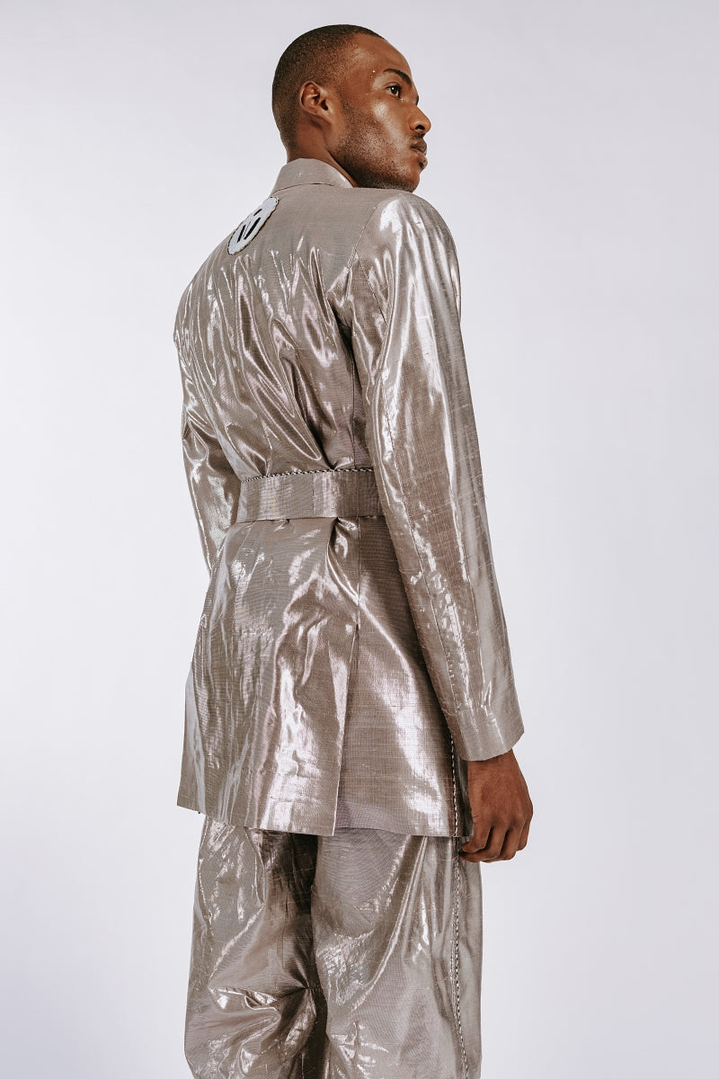 Silver Silk Lamé Tailored Jacket