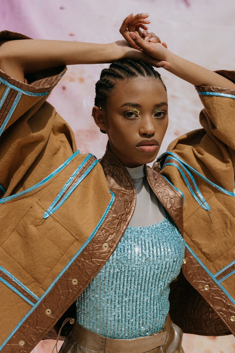 Bronze Geometric Deadstock Faux Leather Jacket