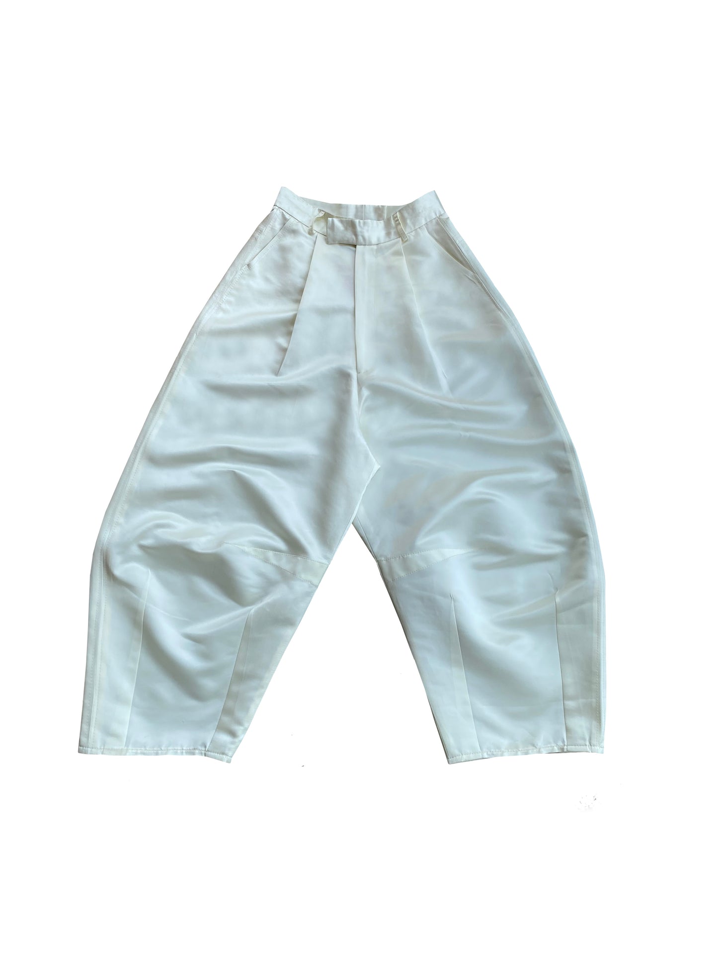 White Sculpted Signature Satin Pants