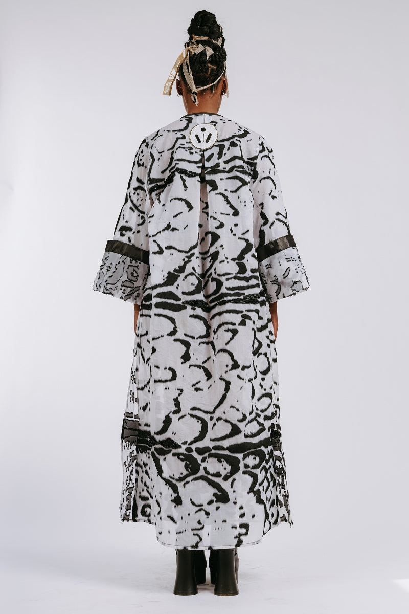 Hand Beaded 'Zebra-Jasper' Silk Raglan Coat