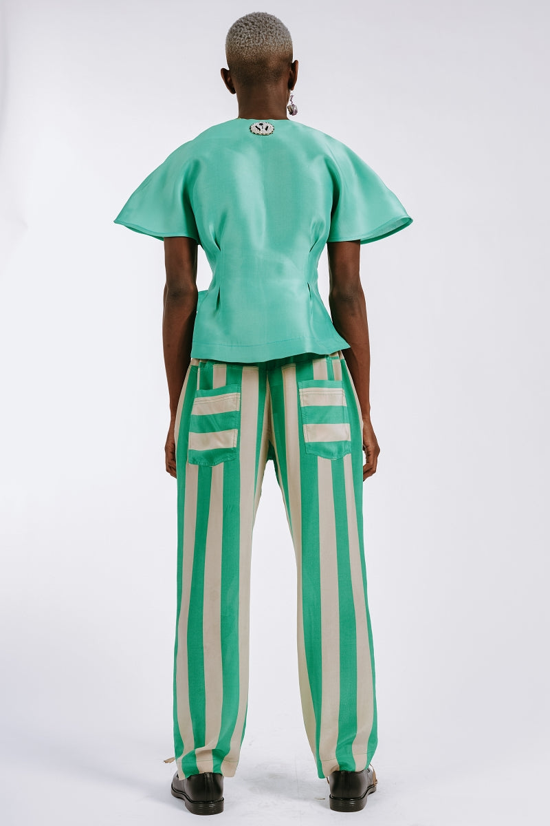 Green Striped Silk Pyjama Pants