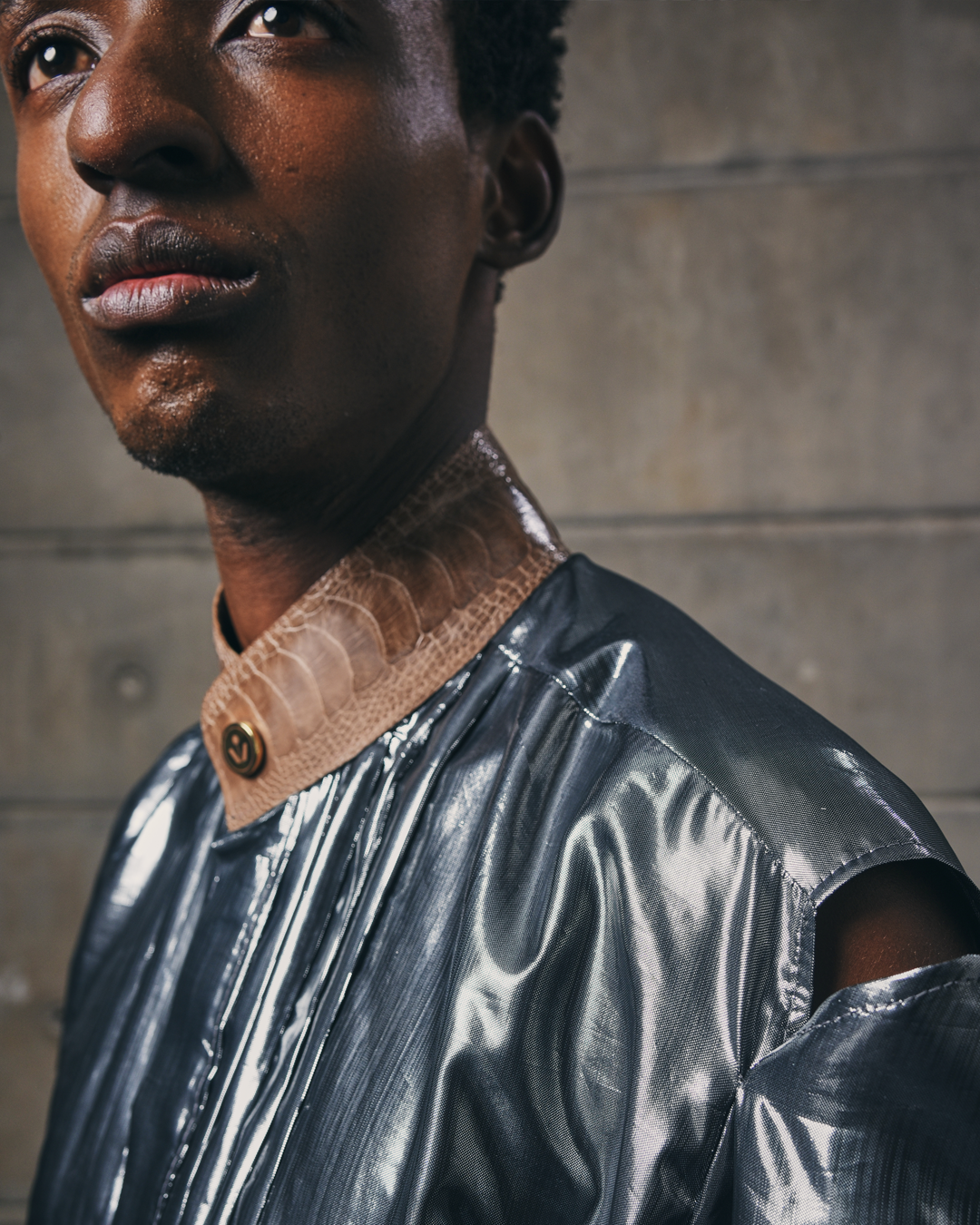 Liquid Silver Shirt Dress