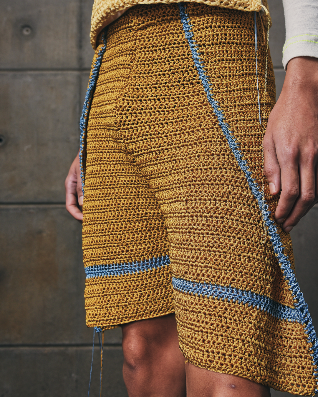 Gold Circuit Crochet Pleated Shorts