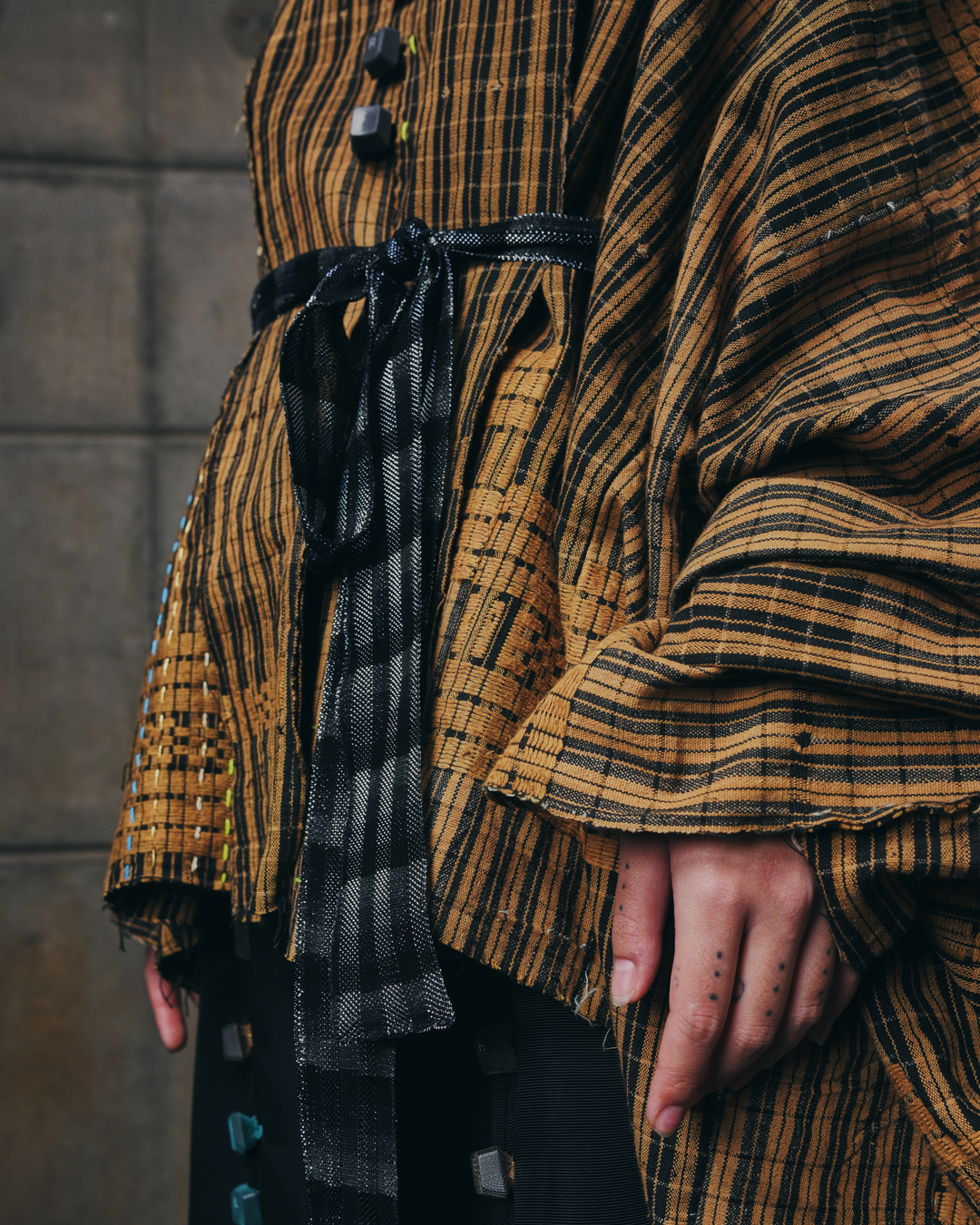 Key Motherboard Draped Jacket in Handwoven Cotton