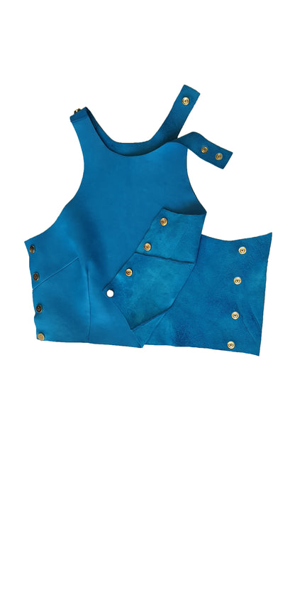 Blue Nappa Leather Racy Bolt Top With Adjustable Shoulder Strap