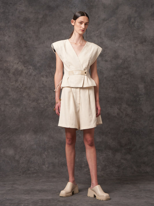 Ecru Reclaimed Silk Wrap Top