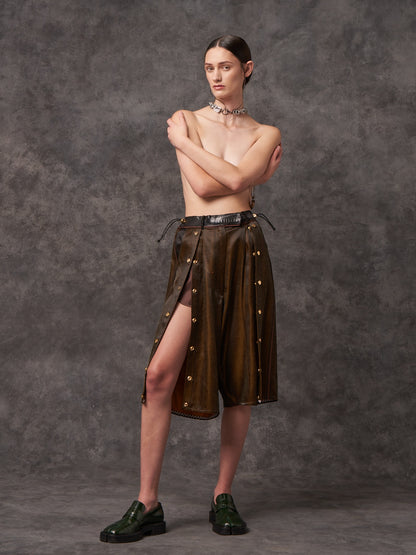 Japanese Acetate Bermuda Popper Shorts with Black Ostrich Shin Details