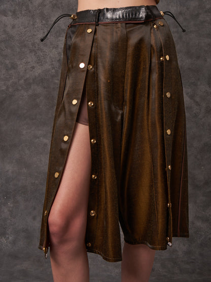Japanese Acetate Bermuda Popper Shorts with Black Ostrich Shin Details