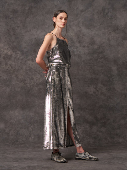 Silver Eyelash Lame Column Skirt