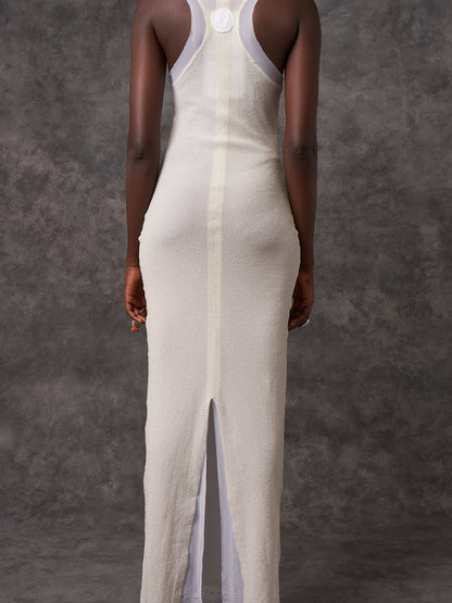 White Racy Column Stretch Dress