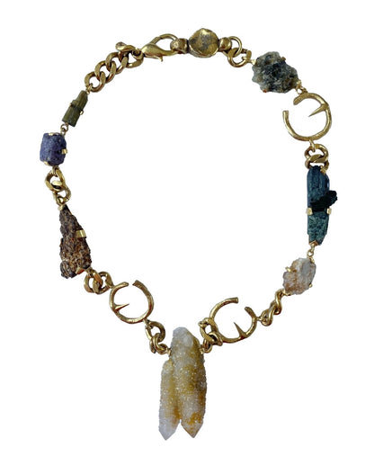 Brass and Crystal Choker Necklace