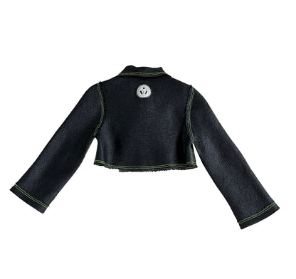 Black Vintage Raffia Cropped Biker Jacket