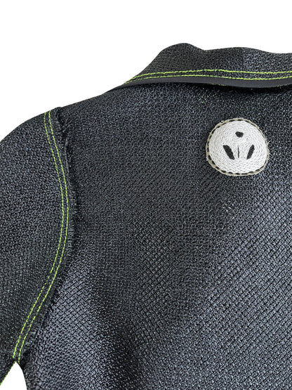 Black Vintage Raffia Cropped Biker Jacket