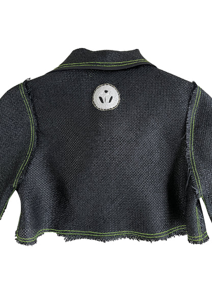 Black Vintage Raffia Cropped Biker Jacket