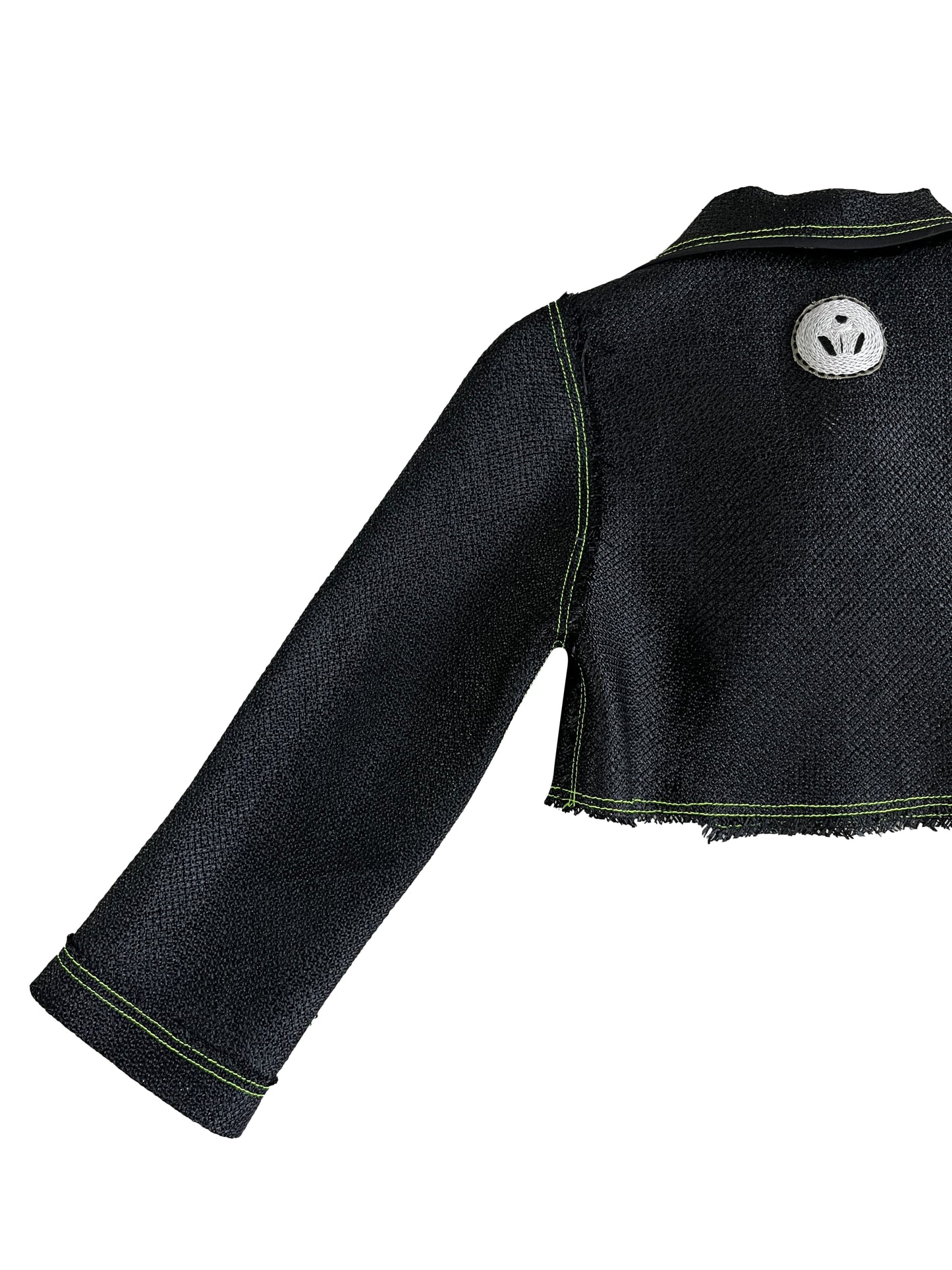 Black Vintage Raffia Cropped Biker Jacket