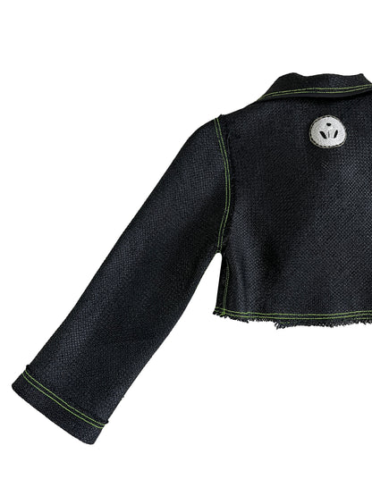 Black Vintage Raffia Cropped Biker Jacket