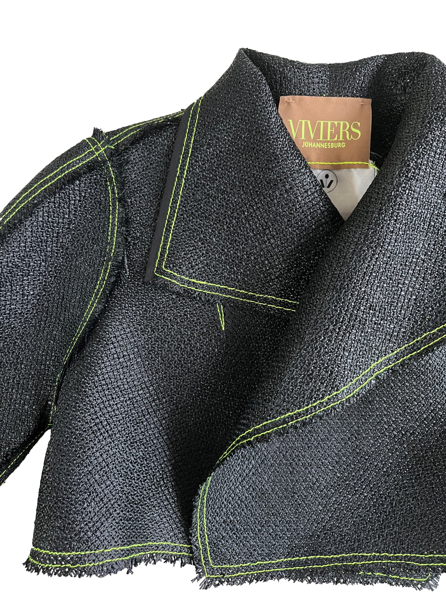 Black Vintage Raffia Cropped Biker Jacket