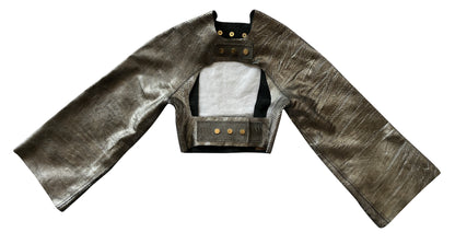 Silver Leather Harness With Ostrich Shin Detail And Adjustable Press Studs
