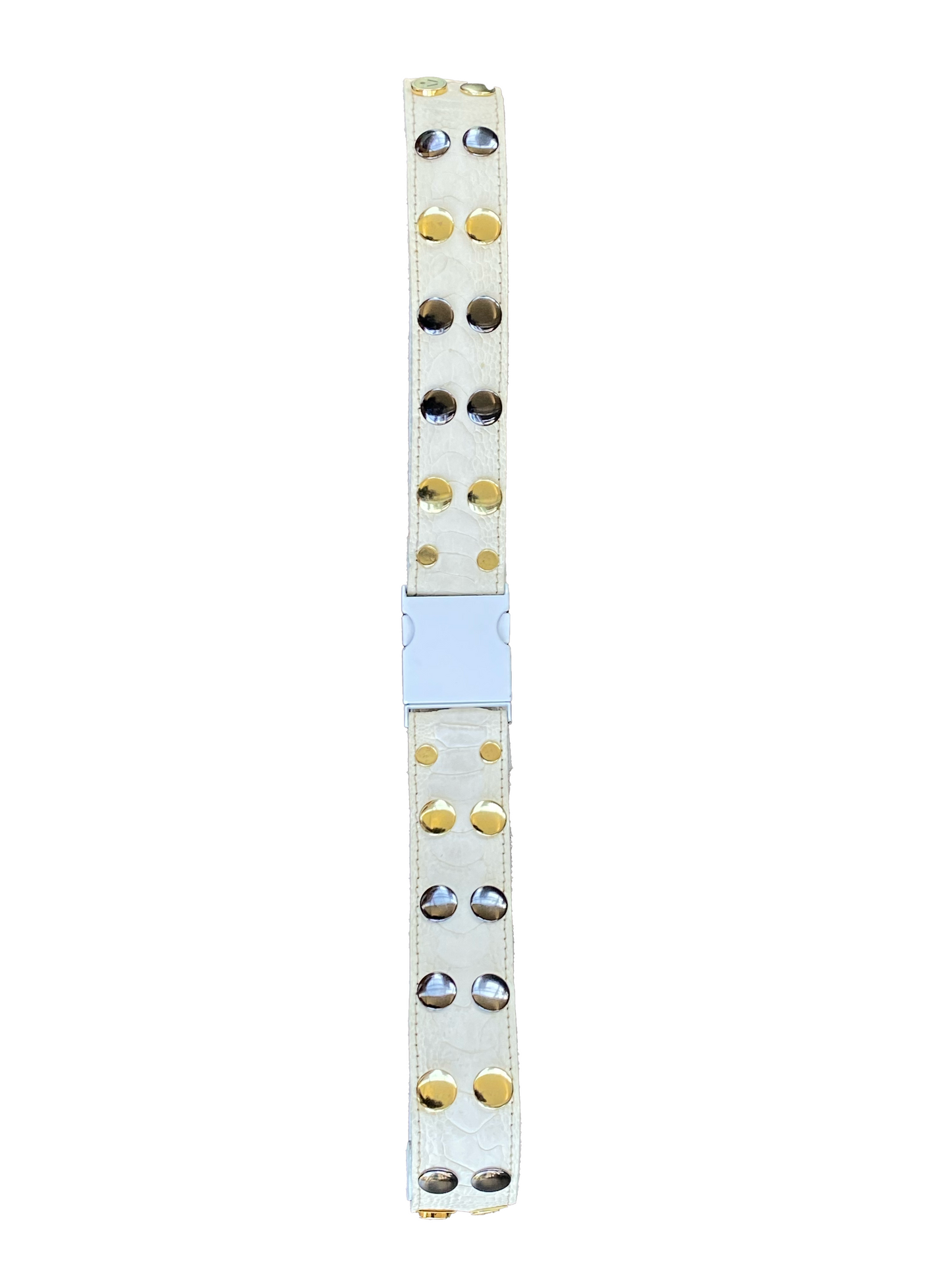 Studded White Ostrich Leather  Adjustable Belt