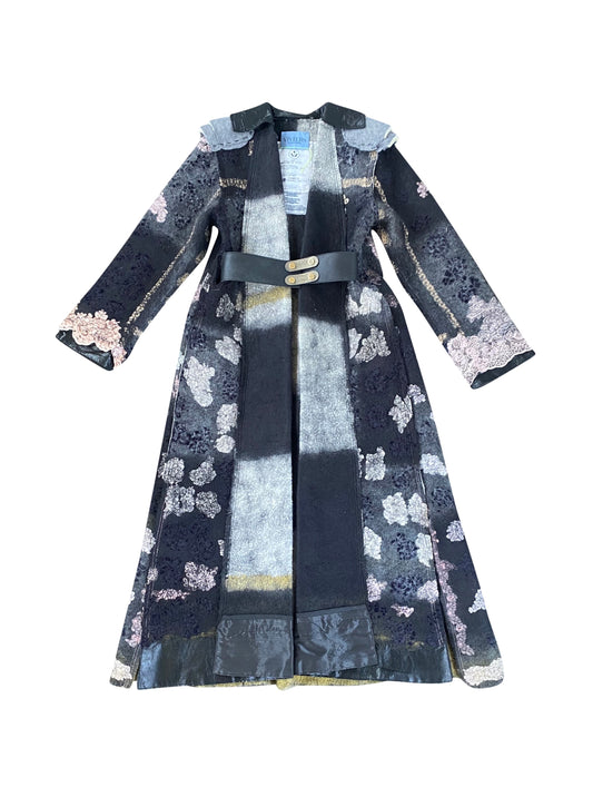 Florette Artisanal Wool, Felt & Lace Coat With Exposed Shoulder Pads & Hand Embroidery Stitches