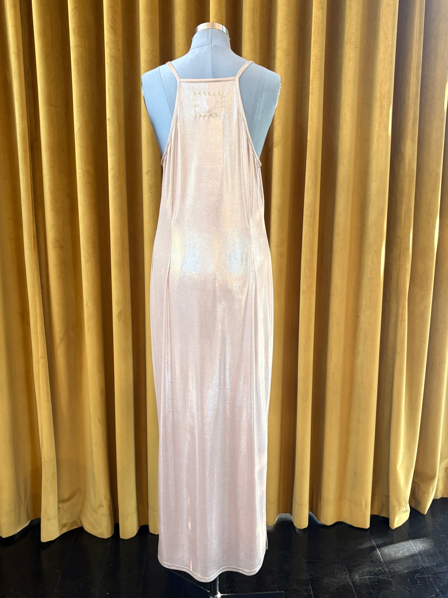 Pearl Liquid Foil Halter Spaghetti Dress