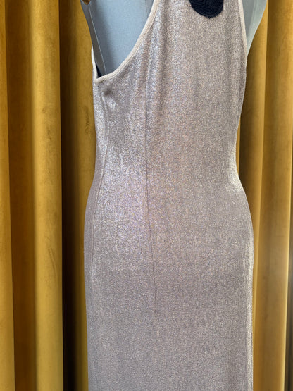 Silver Grey Textured Foil Halter Spaghetti Dress