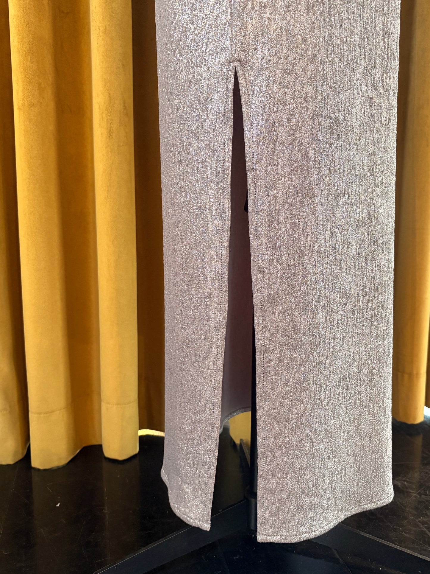 Silver Grey Textured Foil Halter Spaghetti Dress