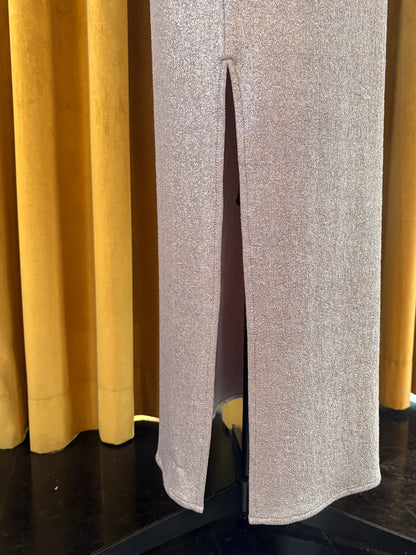 Silver Grey Textured Foil Halter Spaghetti Dress