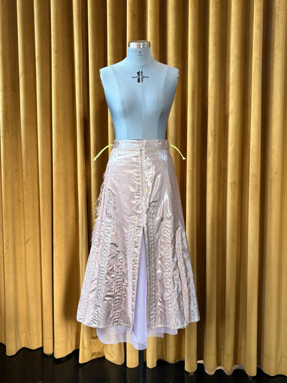 Lilac Silk Lame Bias Quarter Circle Skirt Lilac Tulle Lining
